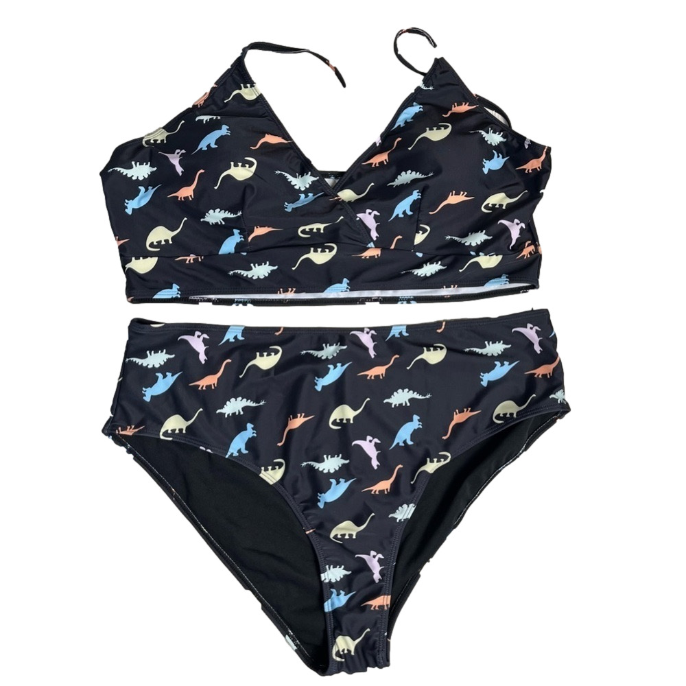 Womens Swim Curve Dinosaur Print Adjustable Strap 2 piece bathing suit 4XL